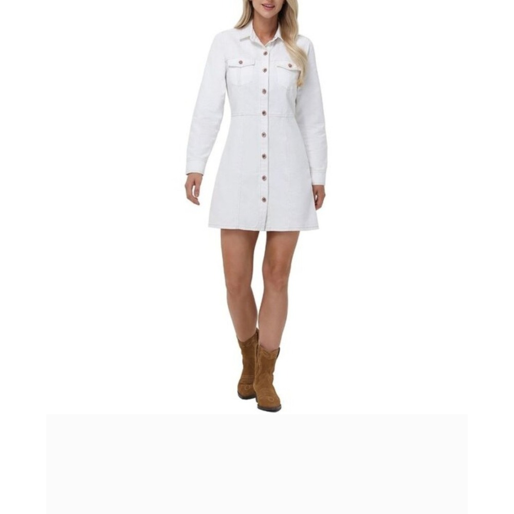 FRYE Women's Size L White Denim Button Up Long Sleeve Shirt Dress Jacket NWT